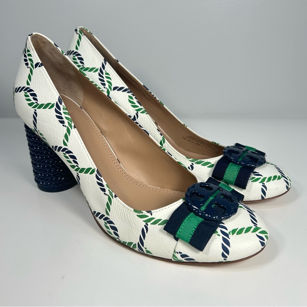 Like New Tory Burch Maritime Nautical Leather Bow Heels Pumps Shoe Women’s Sz 10